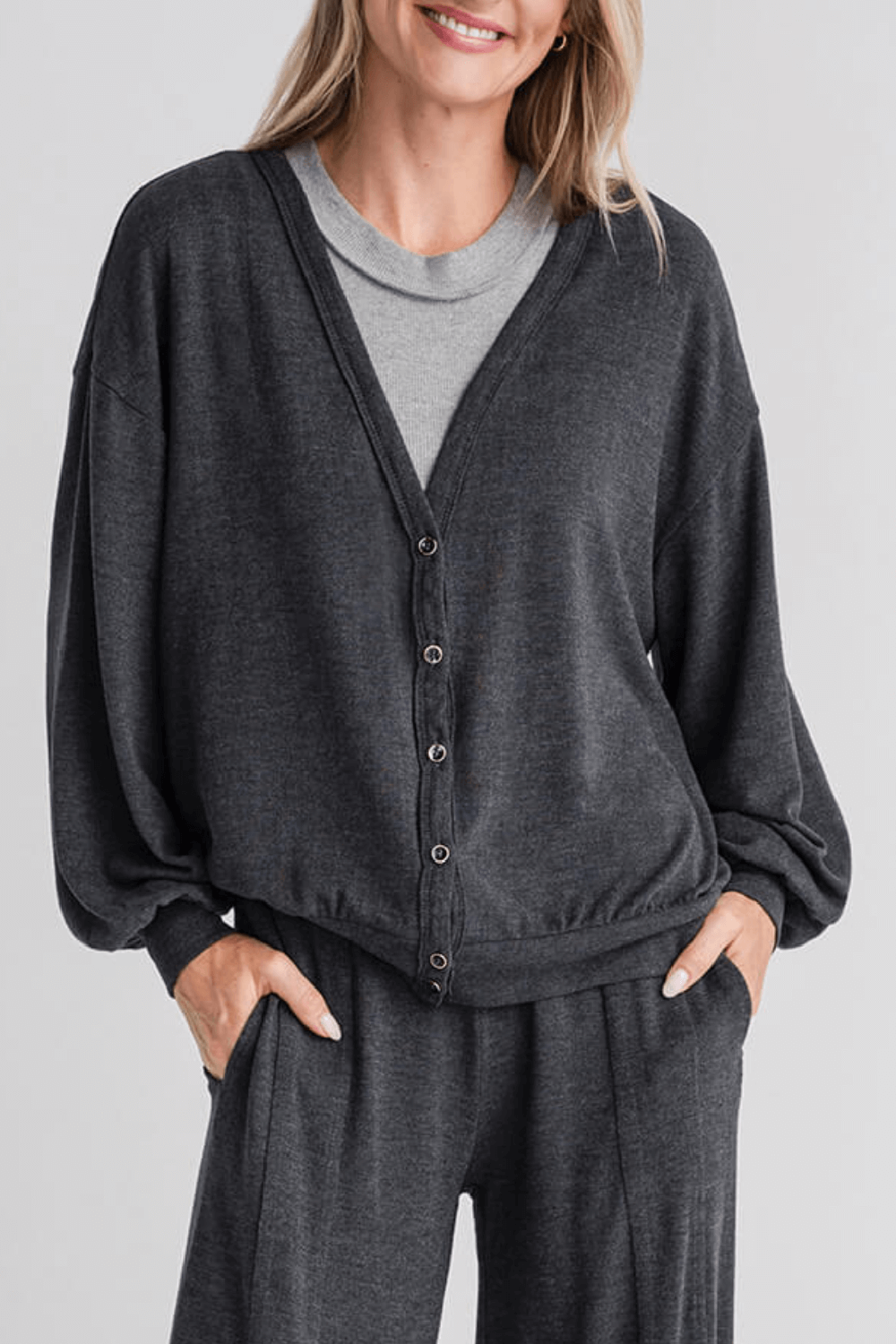 Risen Jersey Cardigan - charcoal grey