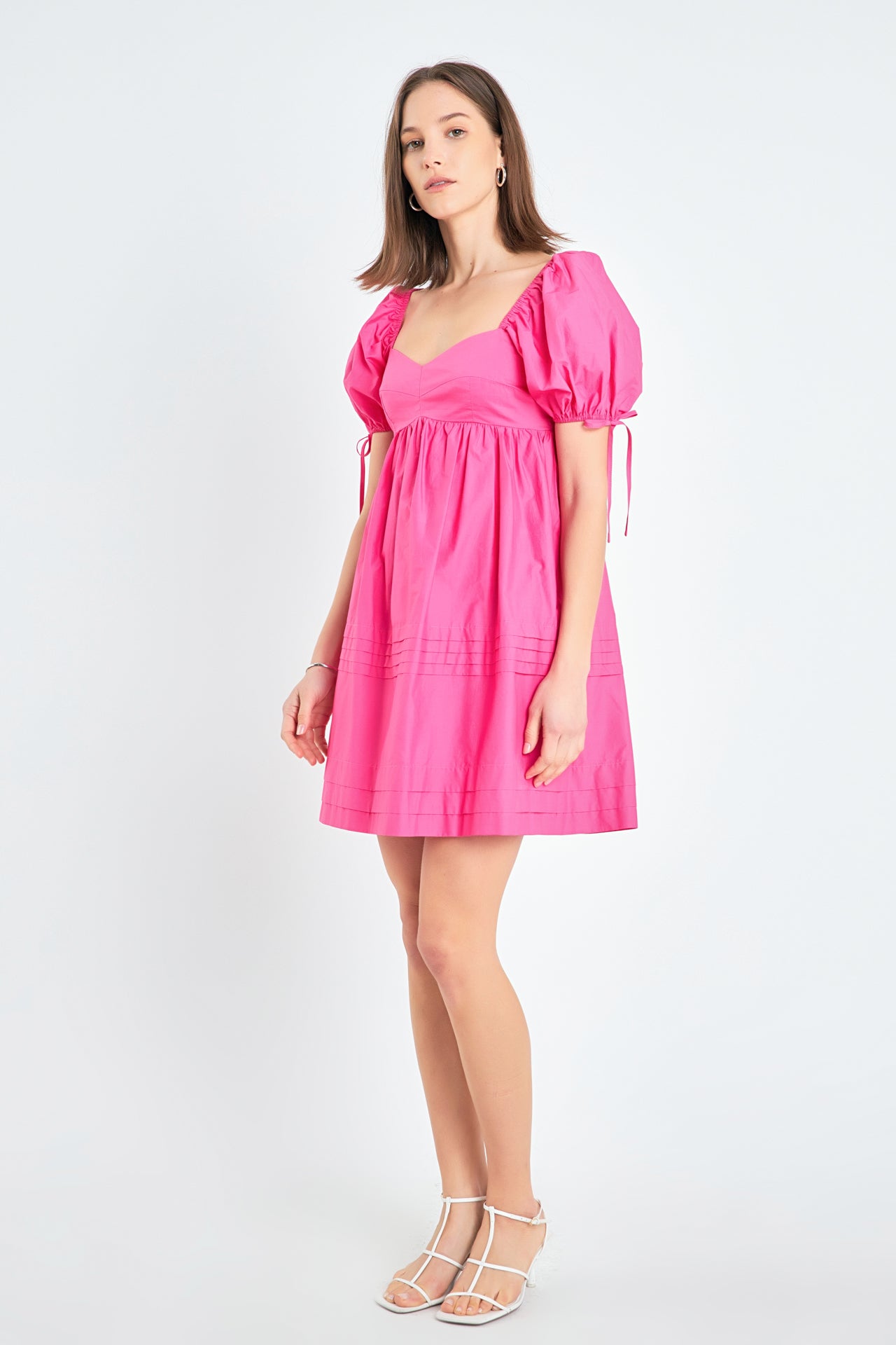 Pleated Detail Puff Sleeve Mini Dress