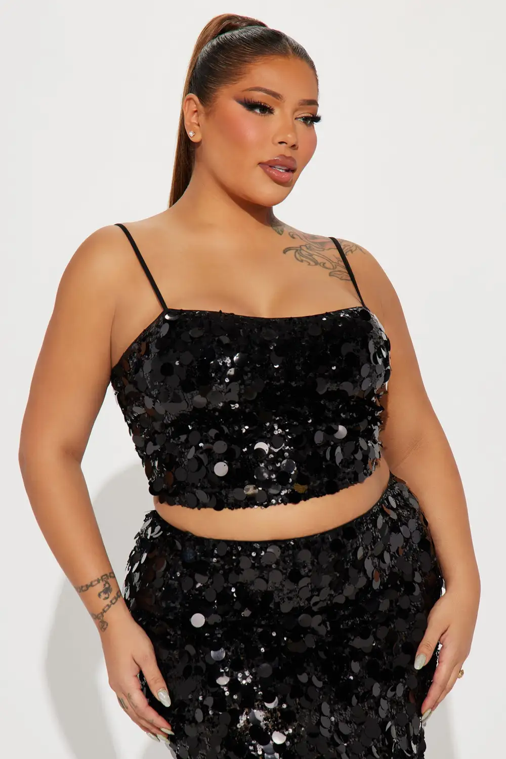 Radiant Sequin Skirt Set - Black