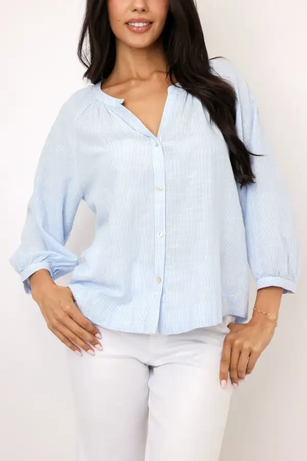 Button Striped Stripe Blouse