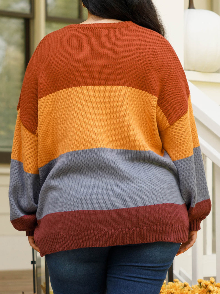 Multi color patchwork loose knit sweater