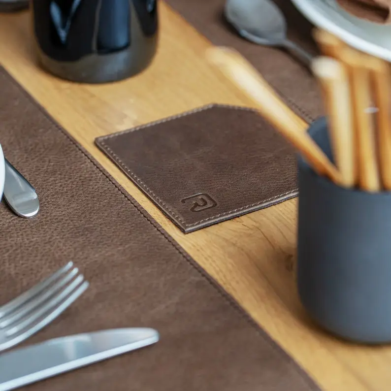 4 - 8x PREMIUM Brown Leather Placemats • Waterproof and Robust • Oil Absorbent •  For Bar and Dining •  Home Décor •  Rectangular