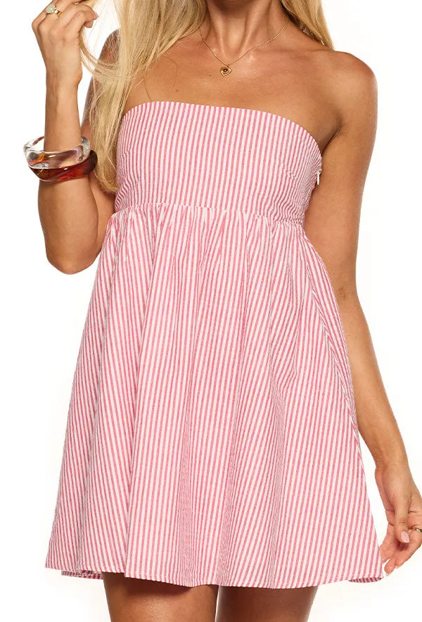 Babydoll Strapless Stripe Mini Dress