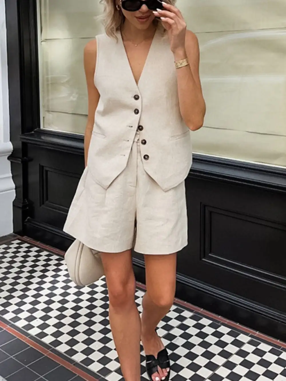 Classic Button Front Button Jumpsuit