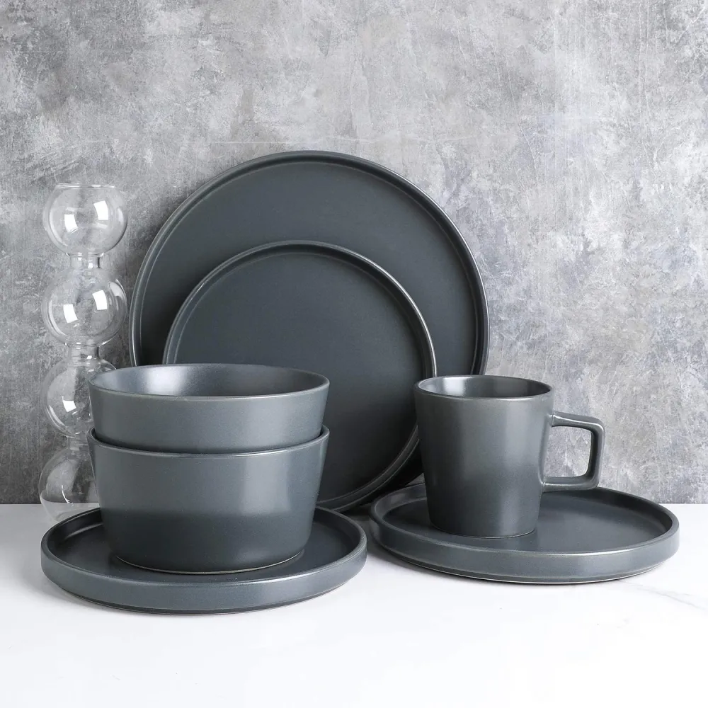 Stone Lain Coupe Dinnerware Set, Service For 8, Black Matte