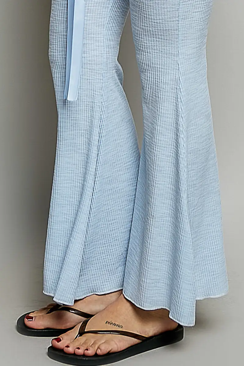 Easygoing Drawstring Textured Ribbed Knit Pants