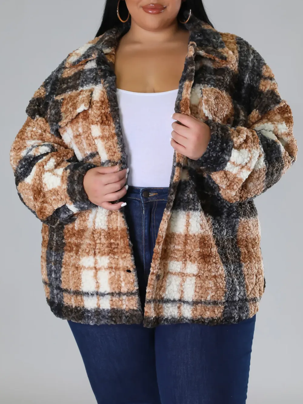 Plus-Size Fashion Plaid Jacket For Women