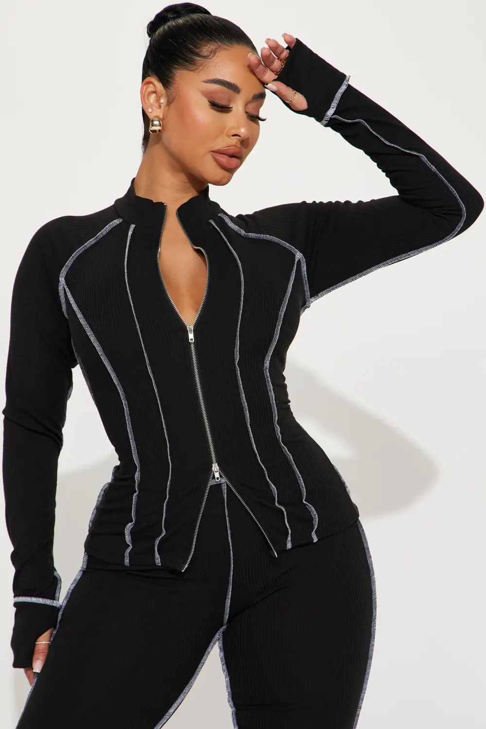 Carlie Ribbed Pant Set - Black