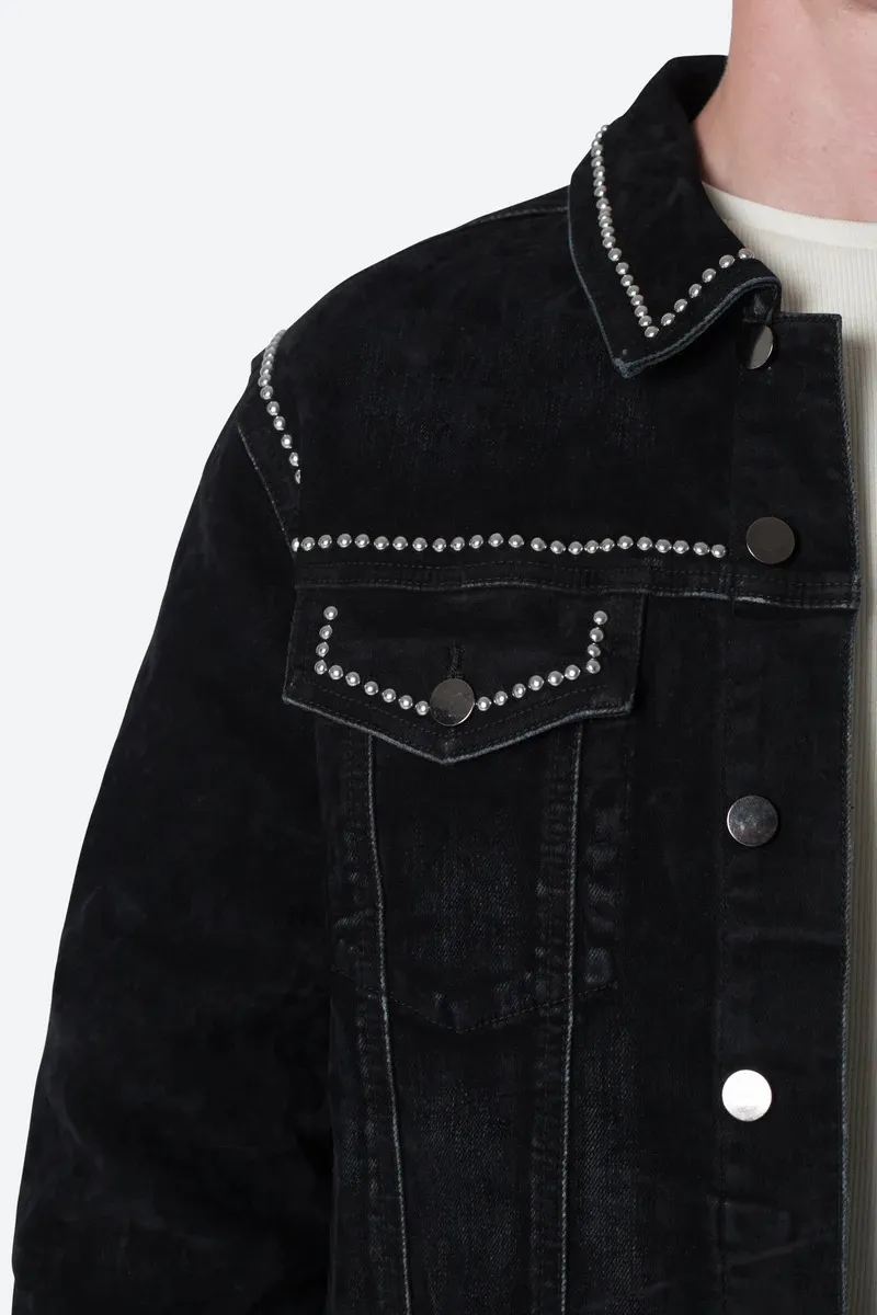 BLACK STUD EMBELLISHED DENIM JACKET