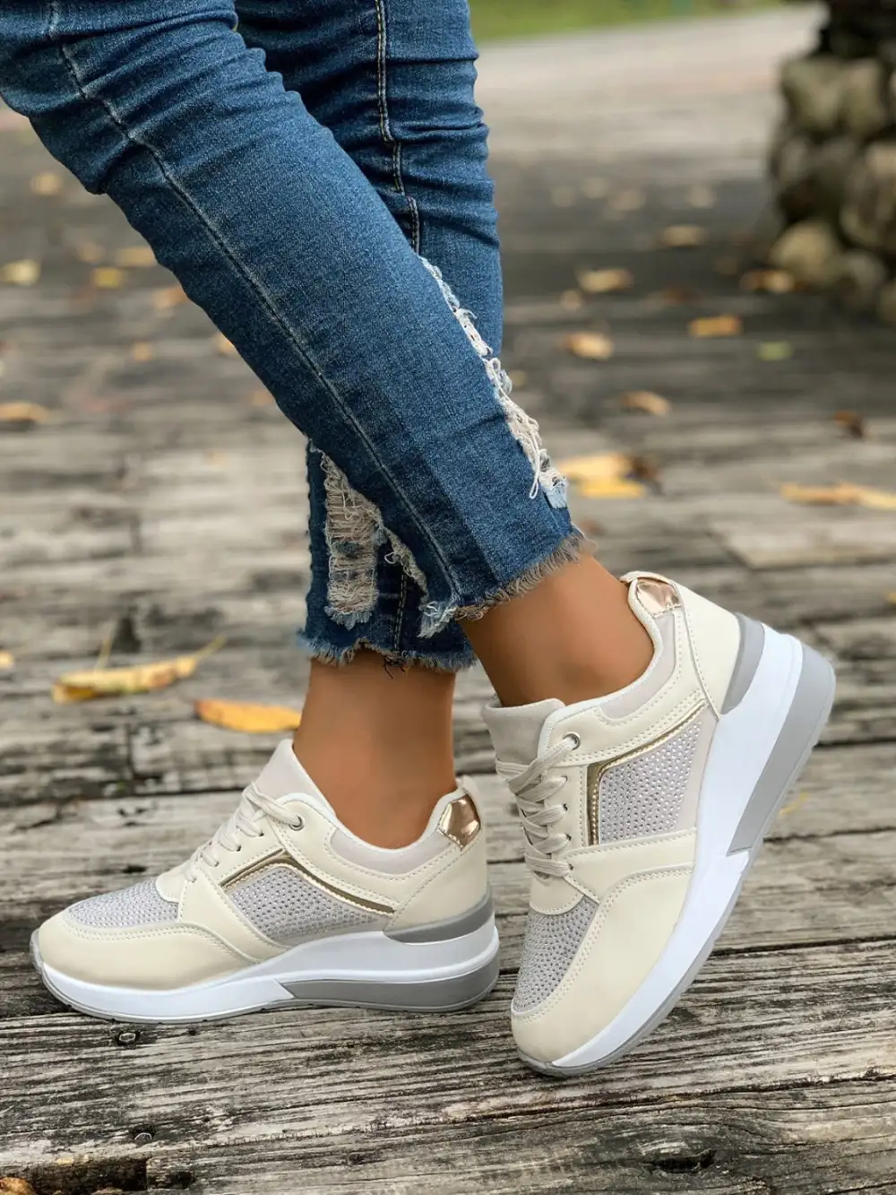 Lace Wedge Sneakers