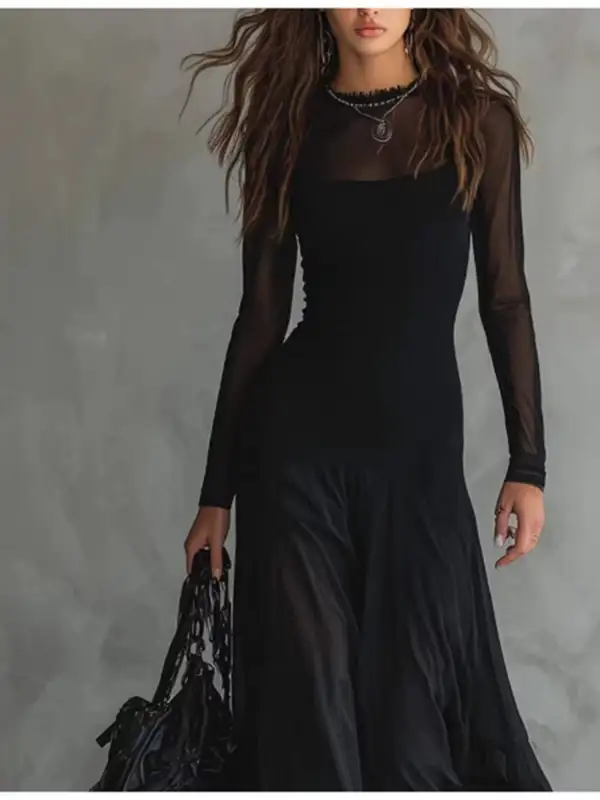 Sheer Mesh Maxi Dress Two Piece Set
