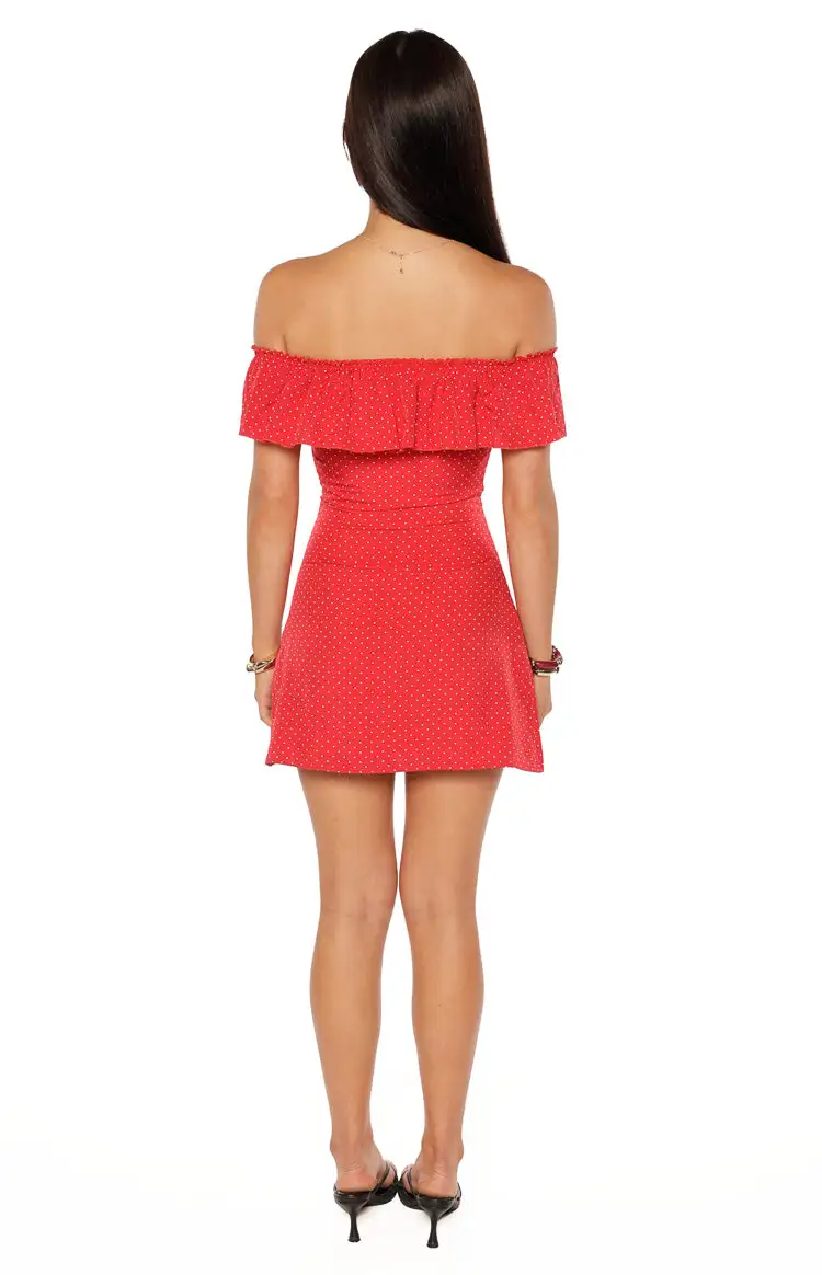 Polka Dot Off Shoulder A Line Mini Dress