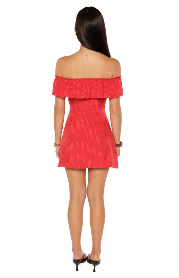 Polka Dot Off Shoulder A Line Mini Dress