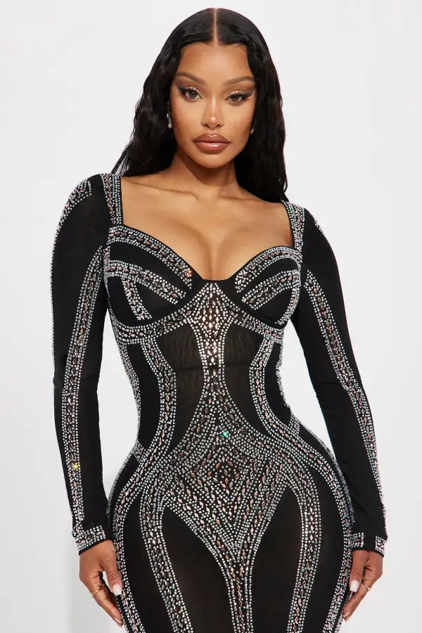 Alise Rhinestone Gown - Black