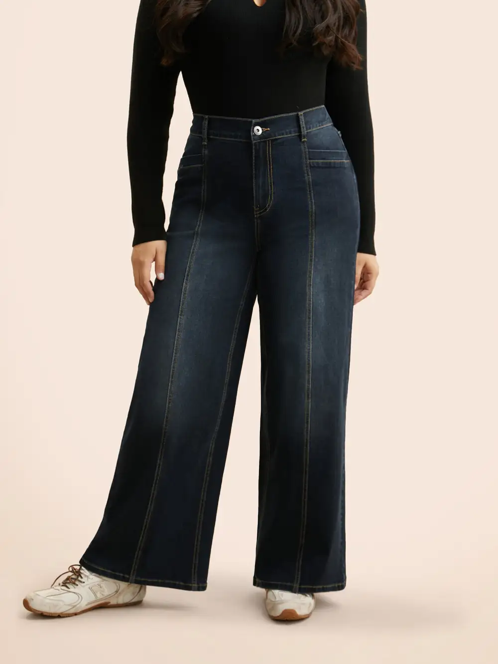 Dark Wash Elastic Waist Straight Leg Jeans