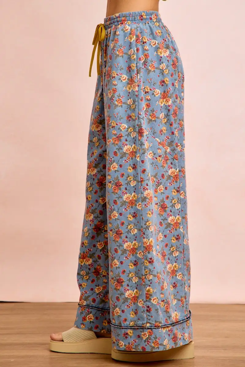 Floral Printed Drawstring Wide Pants