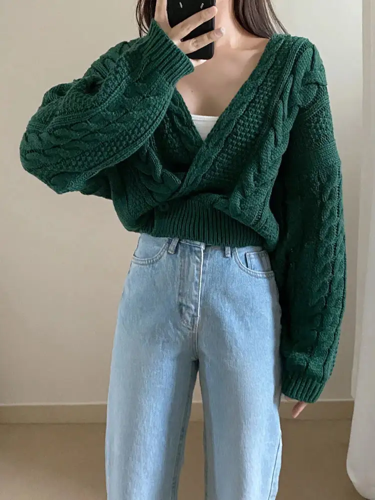 Deep V-Neck Knit Cardigan