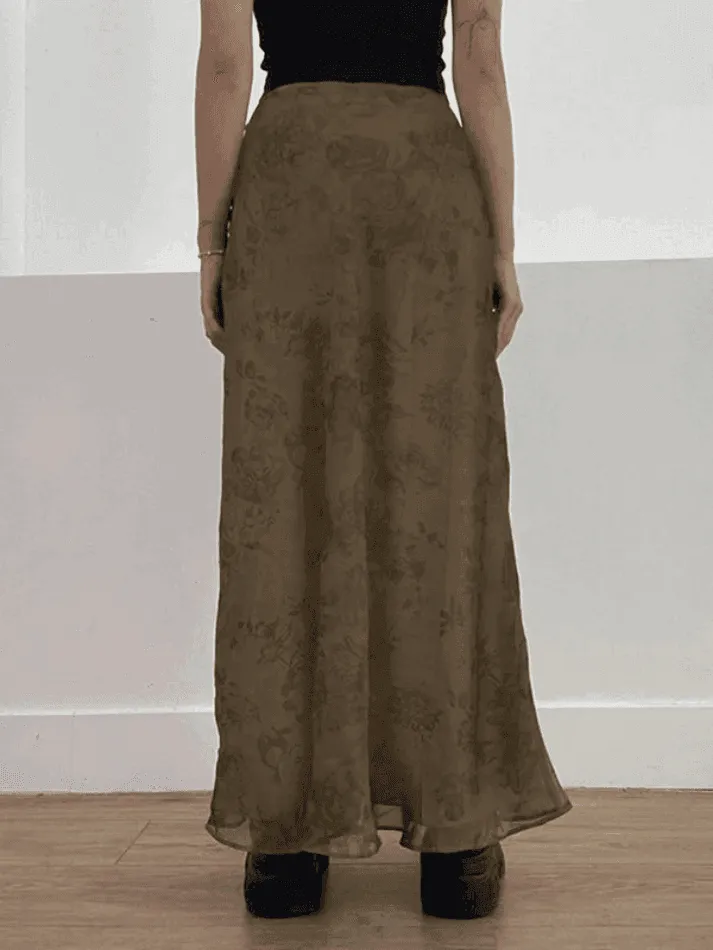 Vintage Mesh Floral Maxi Skirt