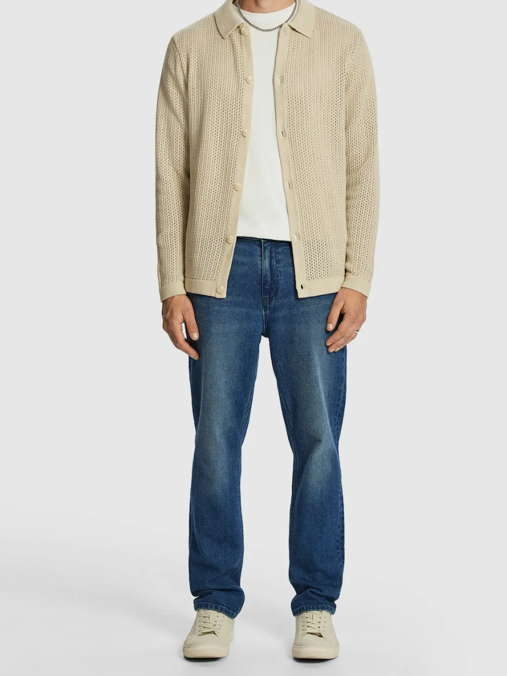 Beige Open Knit Cardigan