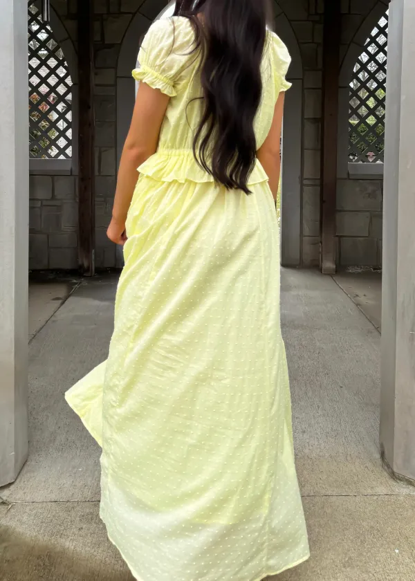 Yellow Dot Ruffle Maxi Dress