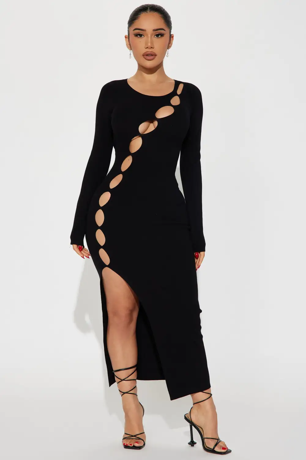 Eve Cutout Knit Midi Dress - Black