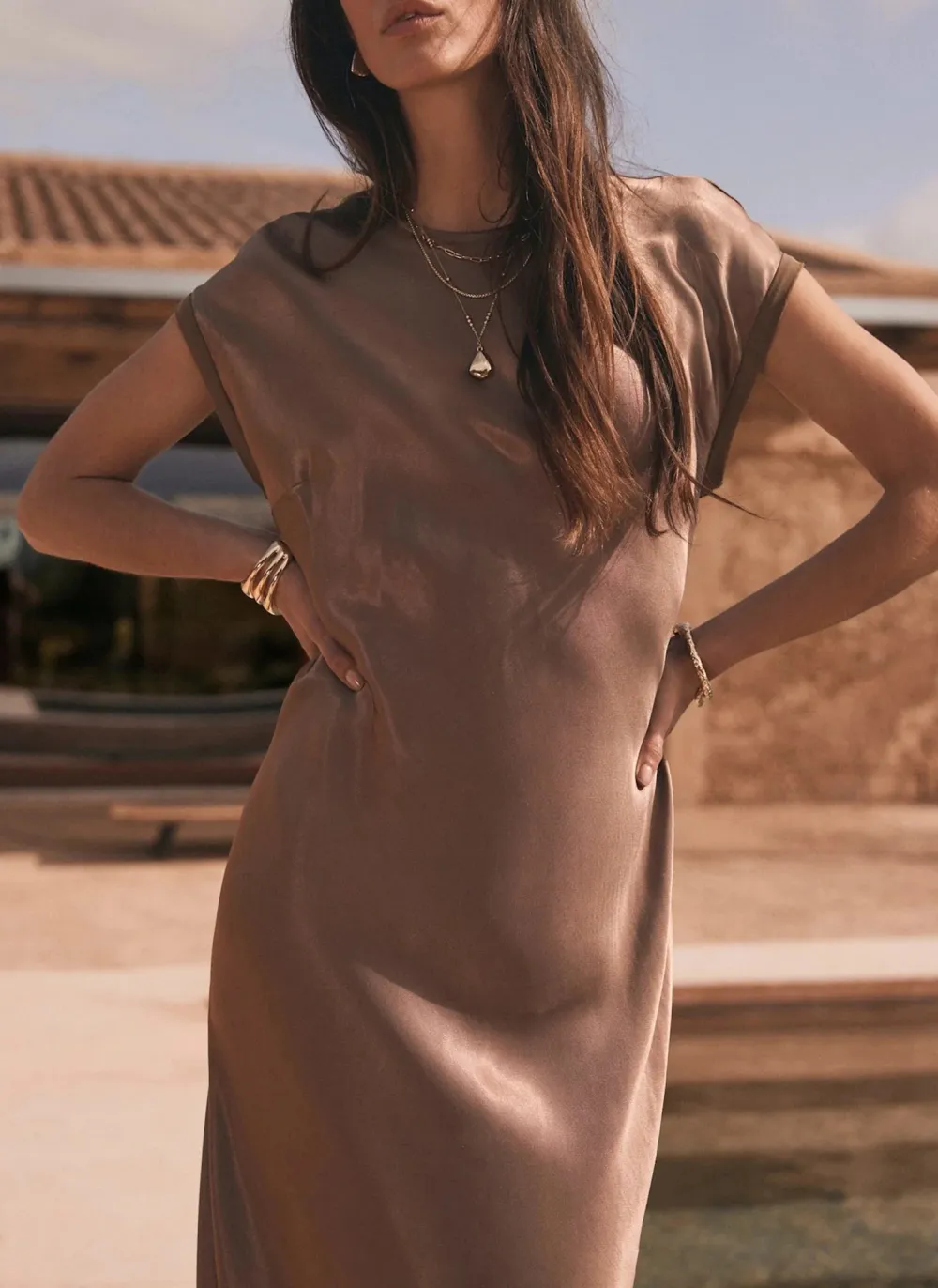 Casual Style Satin Midi Dress