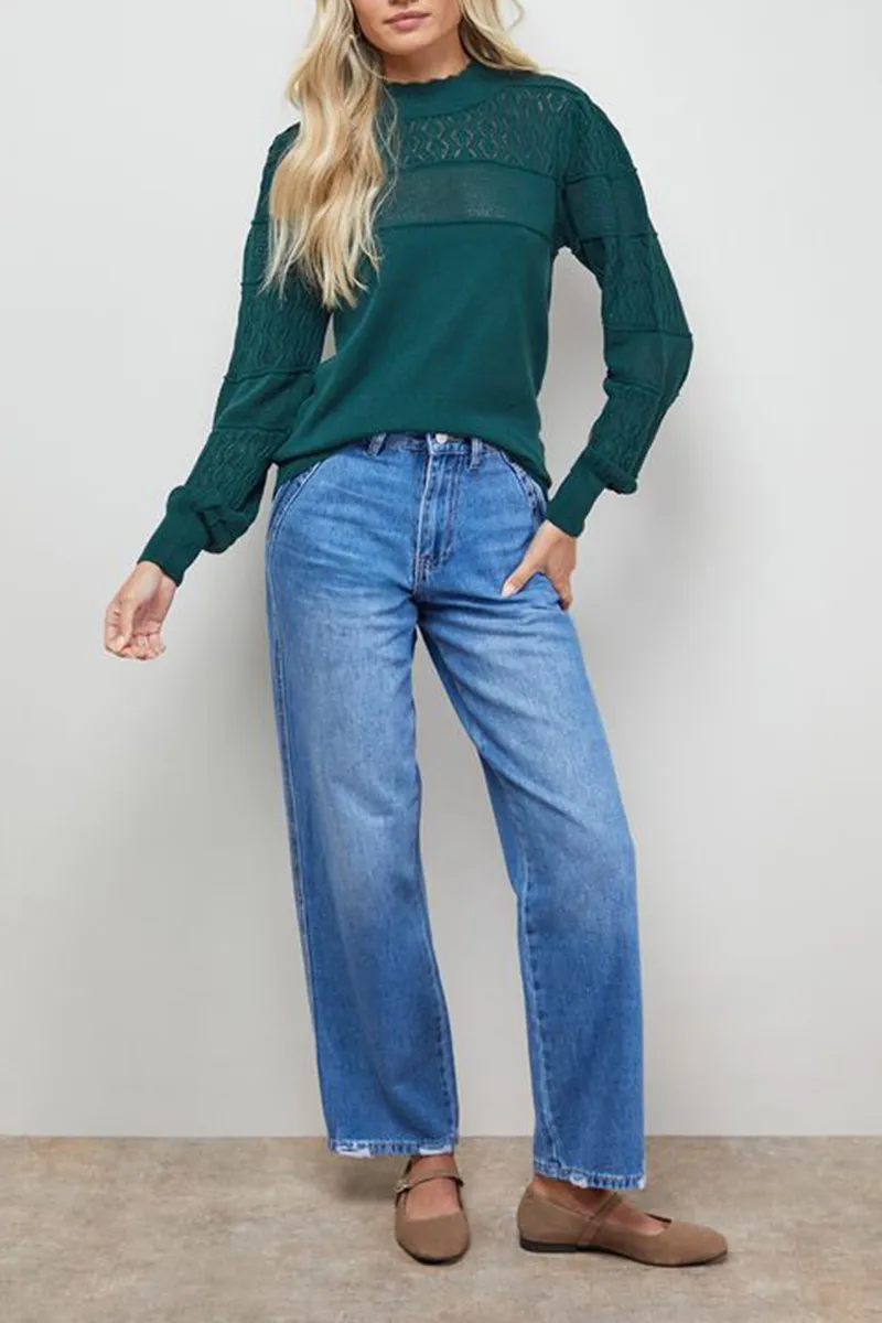 Casual Style Scallop Neck Volume Sleeve Jumper