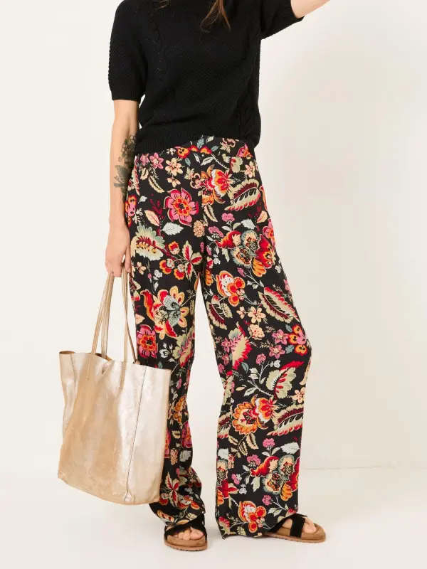 Isla Black Floral Wide Leg Trousers