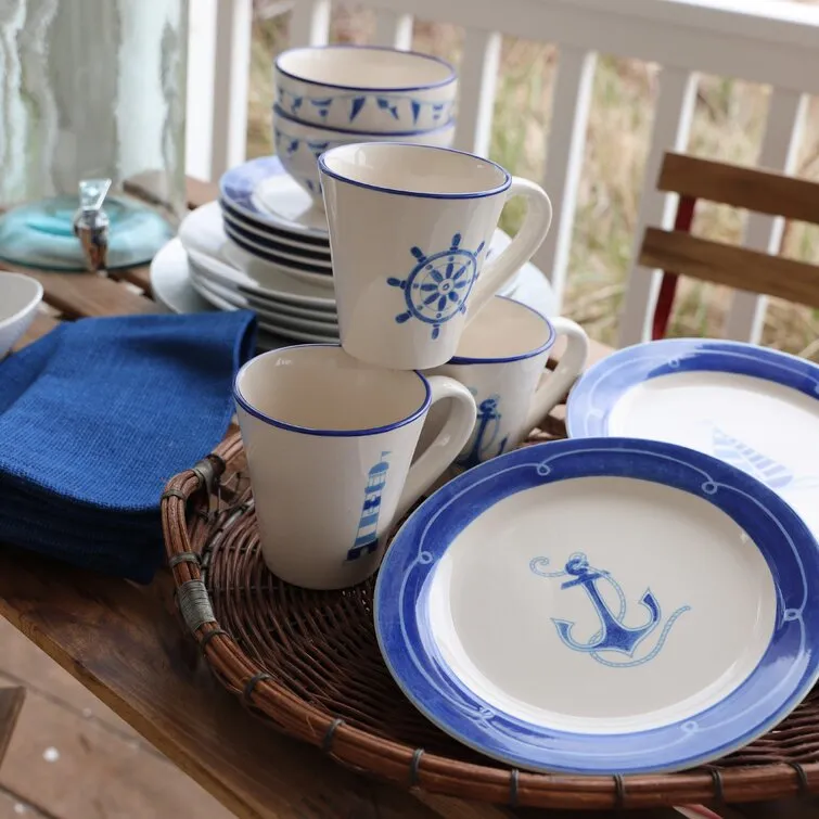 Euro Ceramica Ahoy Ceramic Dinnerware Set - Service for 4