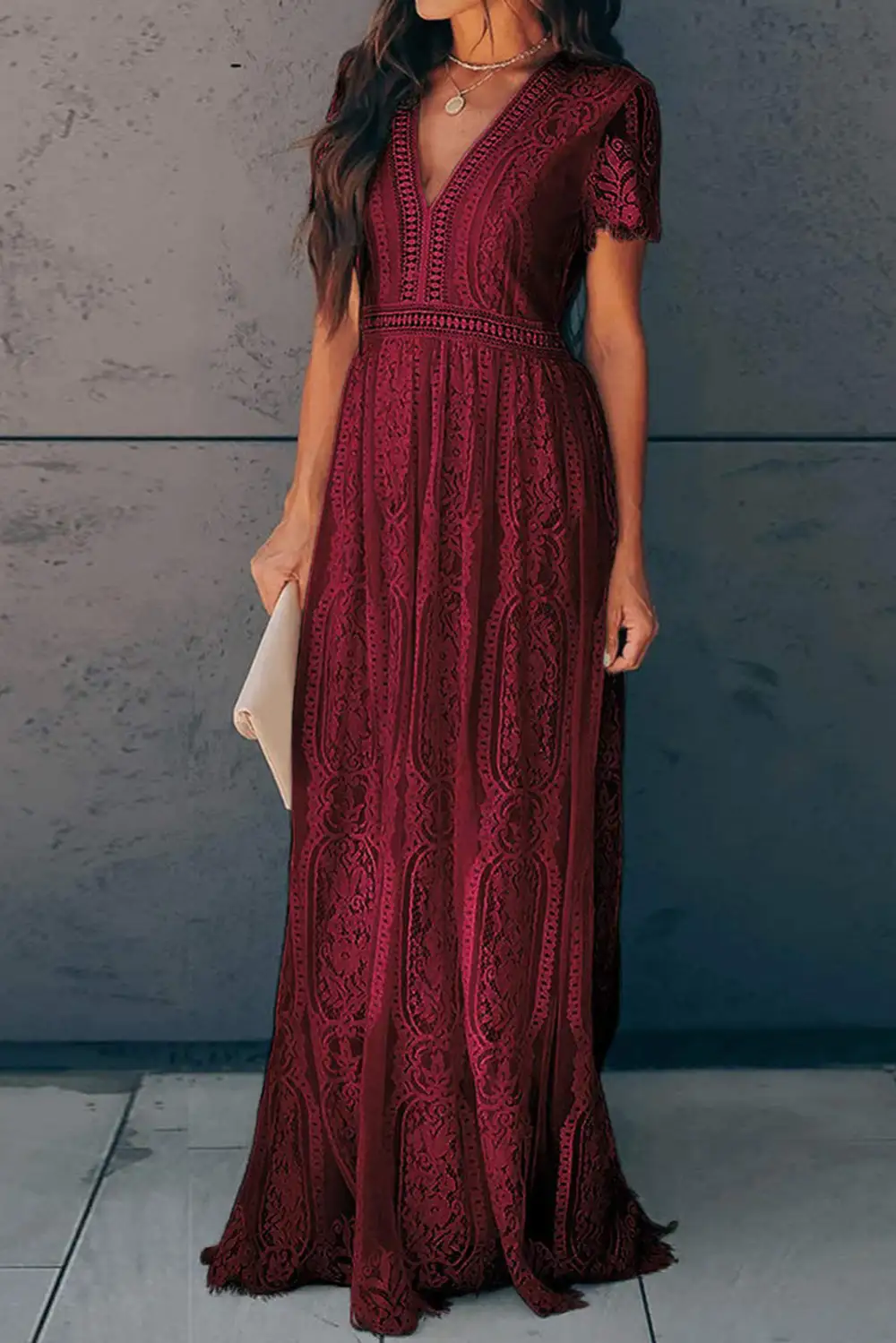 V-Neck Lace Maxi Dress