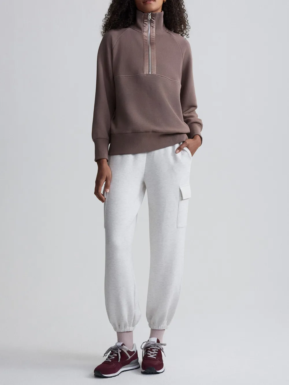 Casual Half-Zip High-Collar Ribbed Sweatshirt
