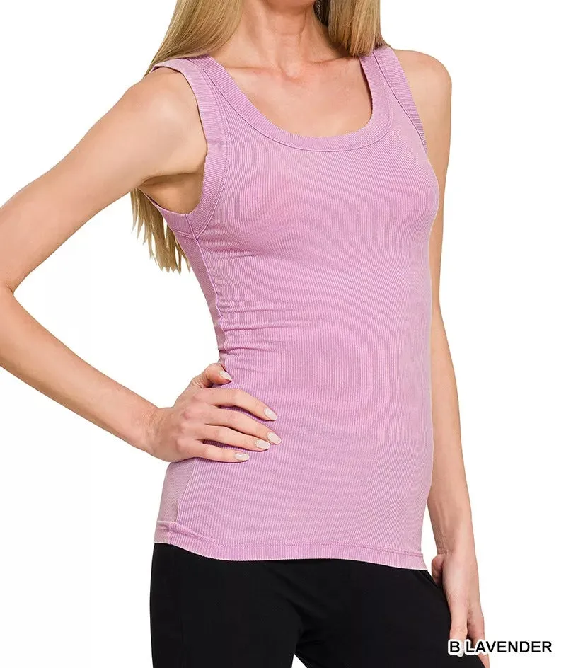 Washed Ribbed Scoop Neck Tank Top