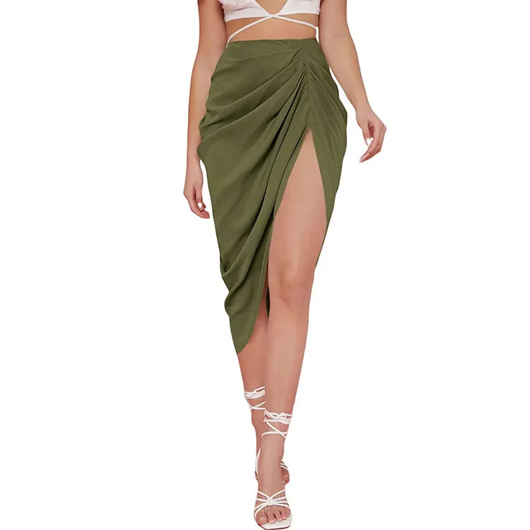 Premium Asymmetric Satin Midi Skirt