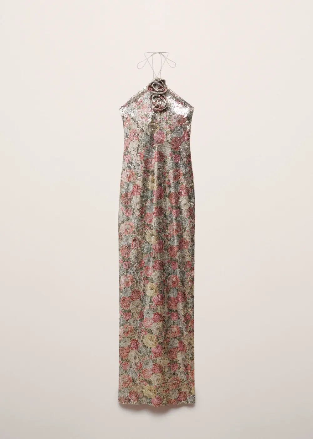 Sequinned halter-neck floral dress