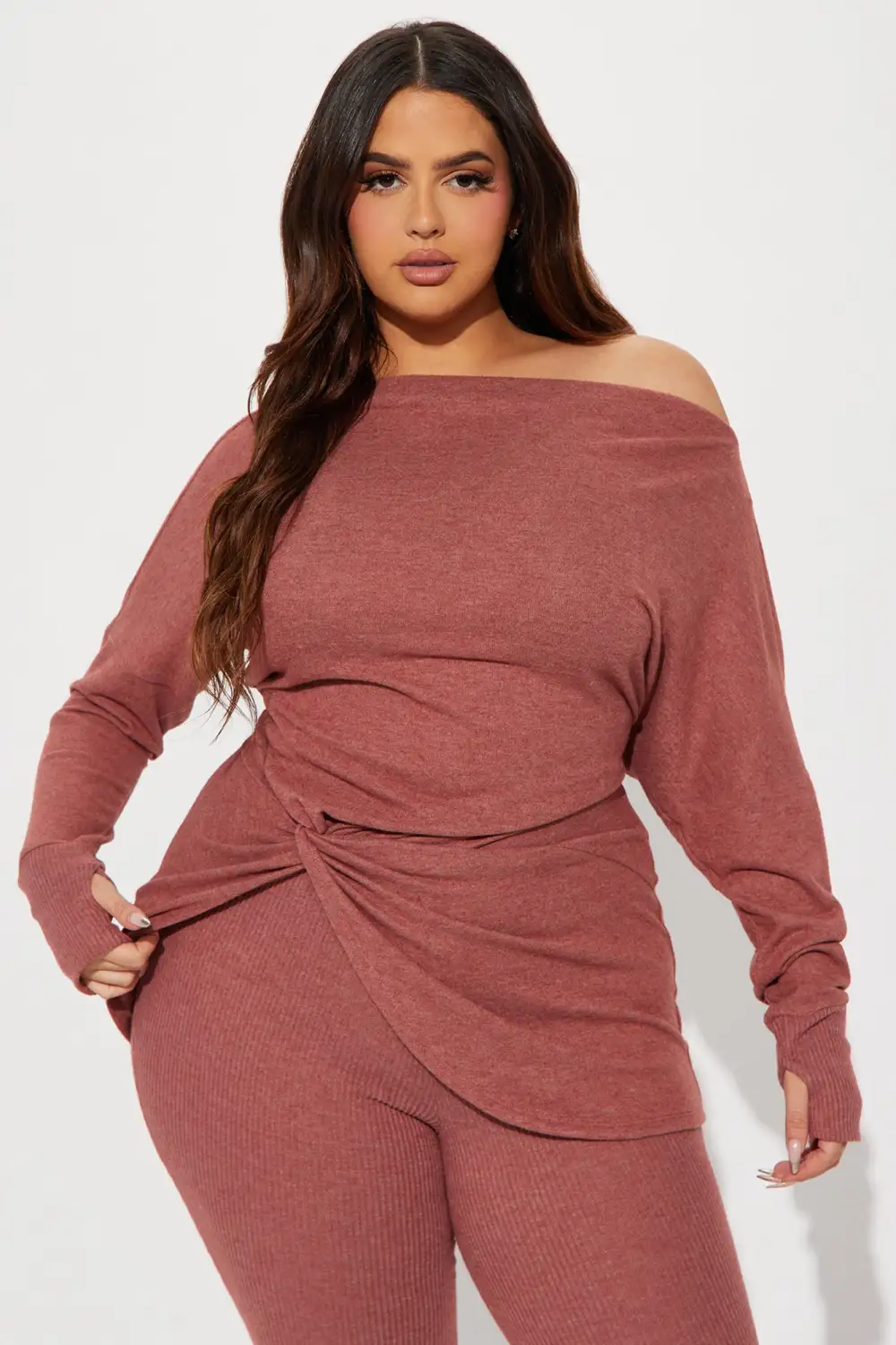 Tara Twist Front Pant  Set - Mauve