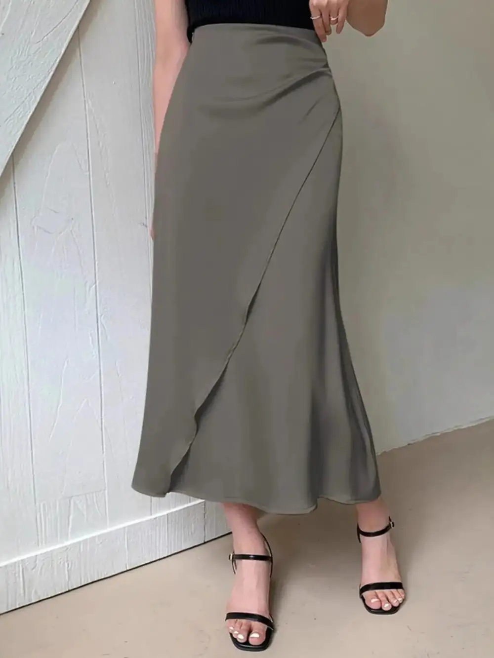 Asymmetric Wrap Midi Skirt