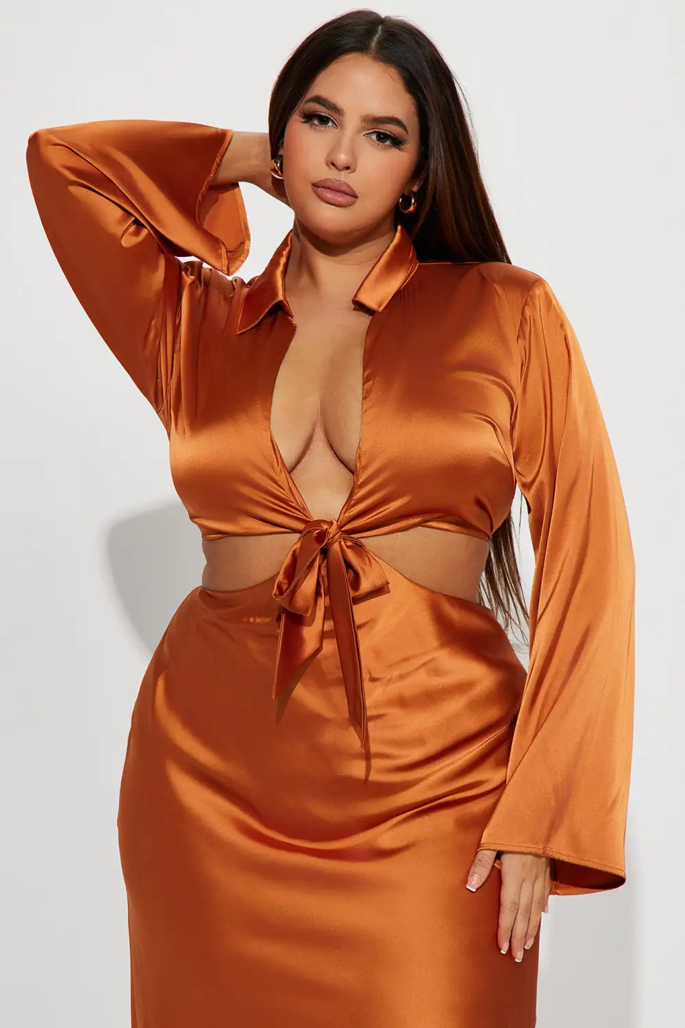 Office Party Satin Midi Dress - Copper
