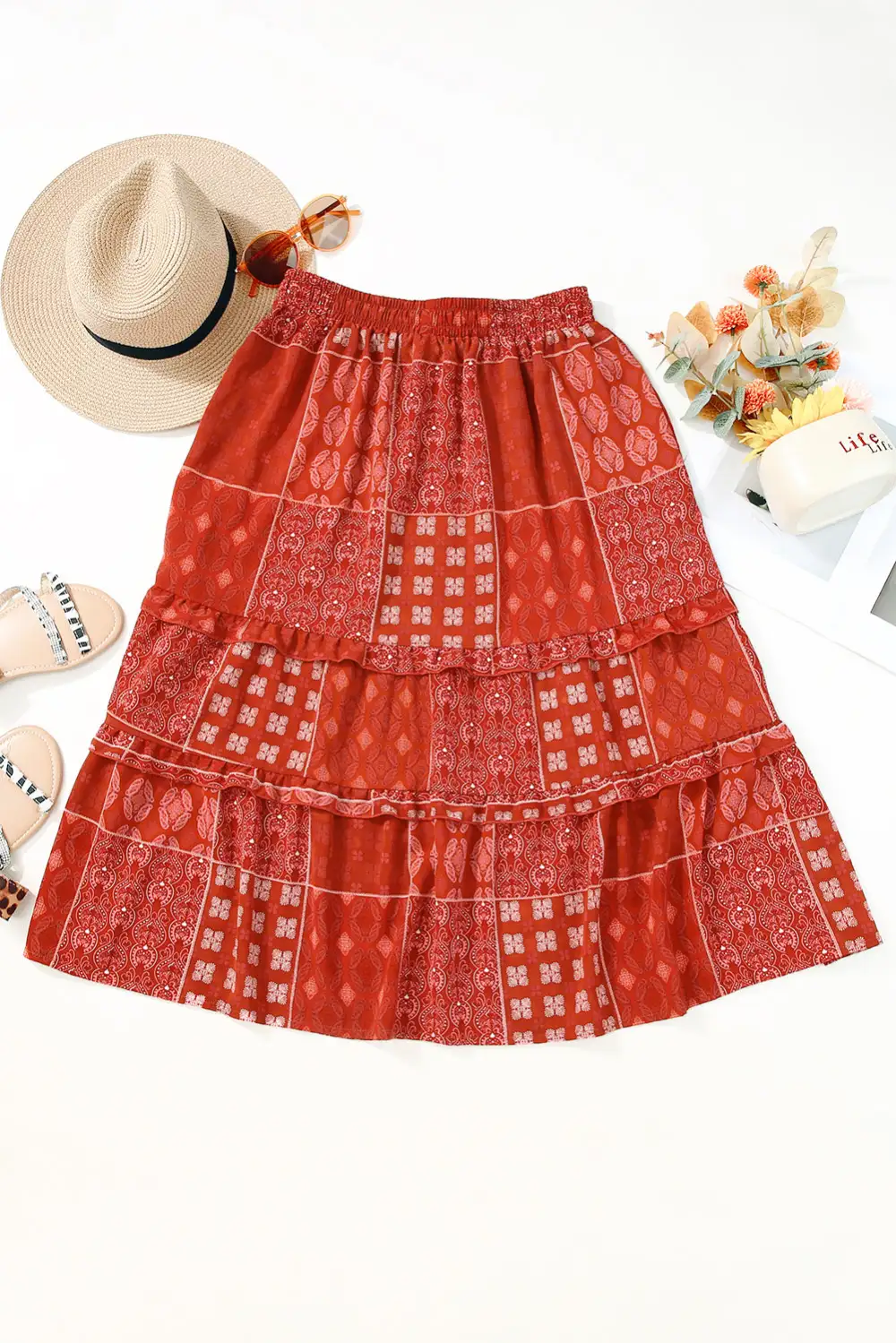 Ruffle A-Line Printed Skirt