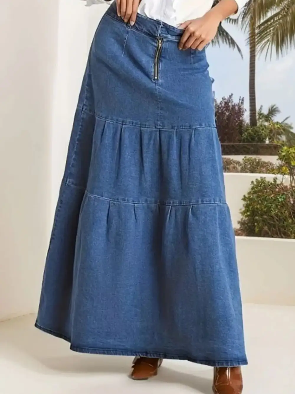 Everyday Tiered Denim Maxi Skirt