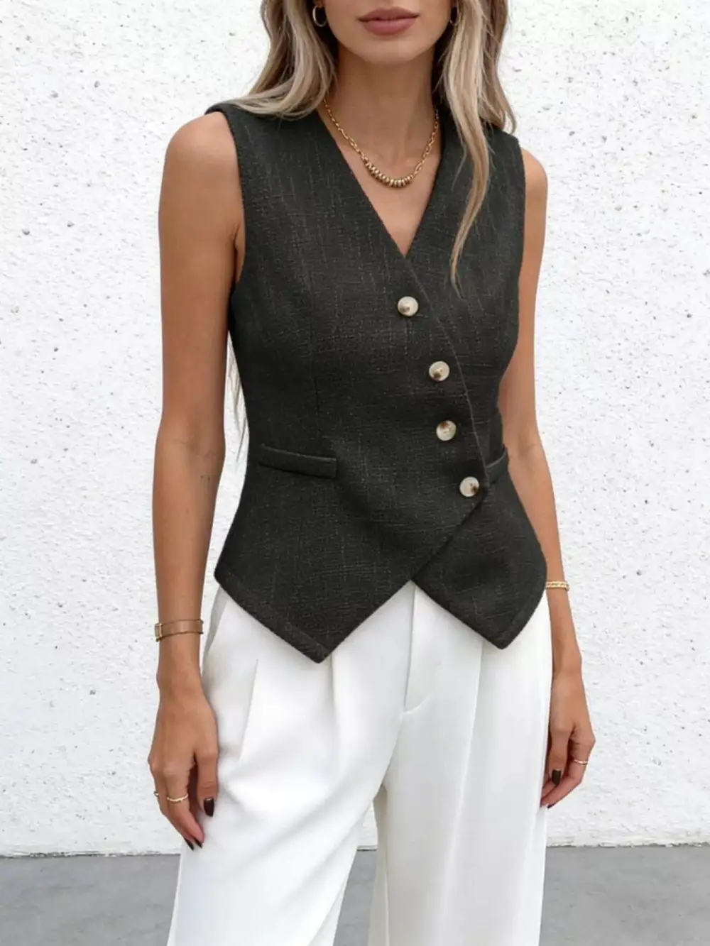 Asymmetrical Button-Down Vest