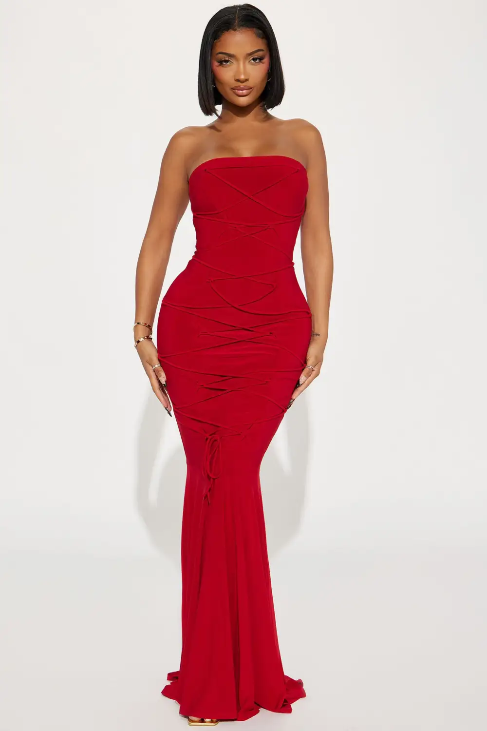 Karol Lace Up Maxi Dress - Red