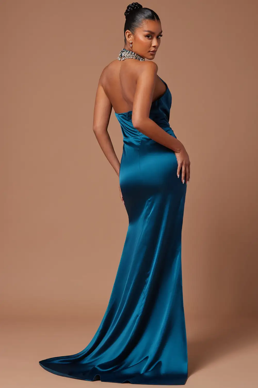 Serena Satin Embellished Gown - Teal