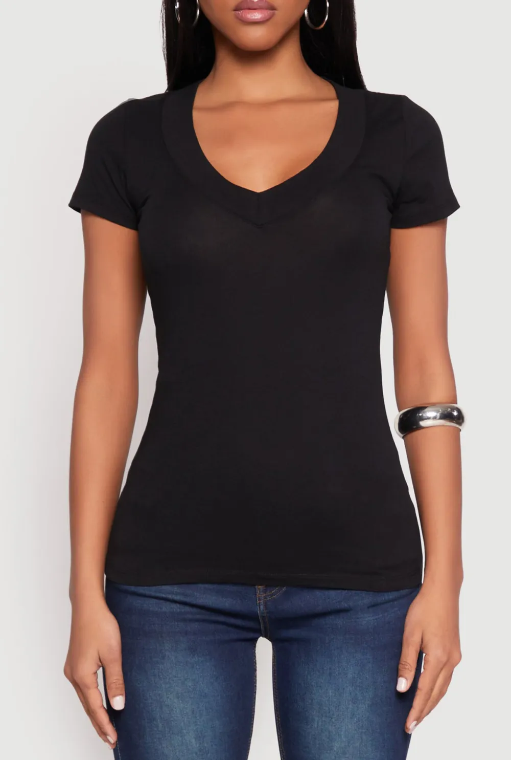 V-Neck Solid Color T-Shirt
