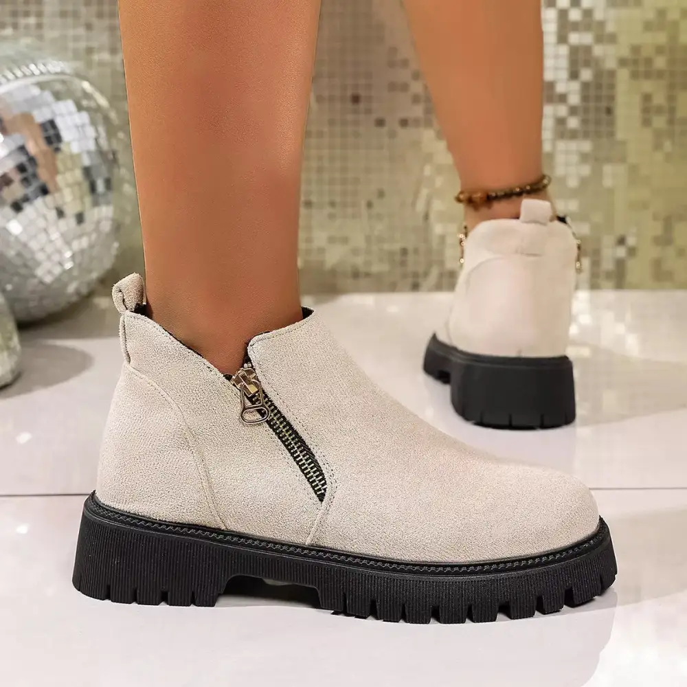 Round Toe Side Zip Ankle Boots