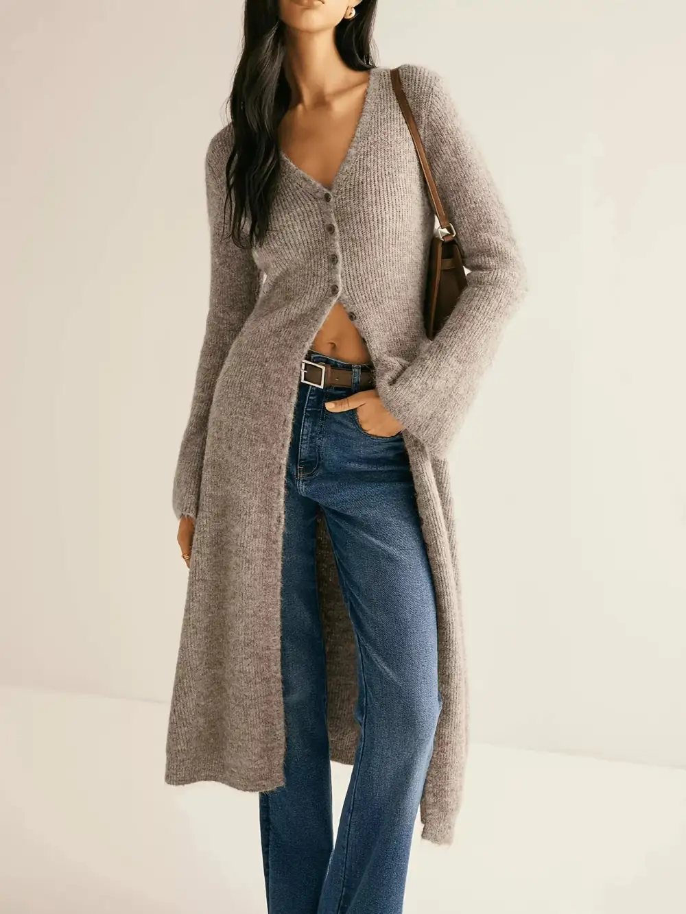 Longline Button Down Bell Sleeve Cardigan