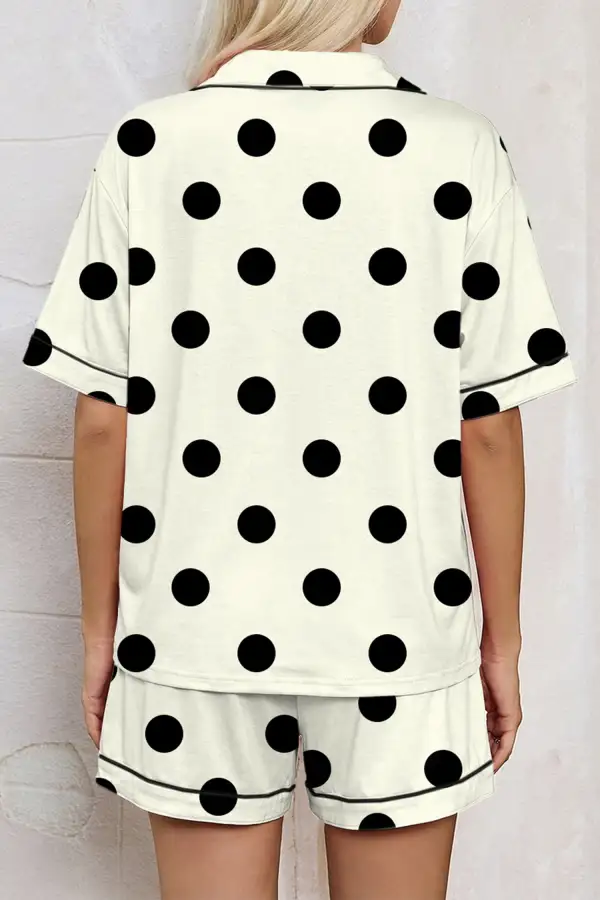 Lapel Collar Drawstring Waist Short Pajama Set
