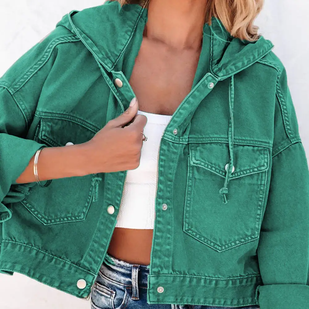 Hooded Drop-shoulder Denim Jacket