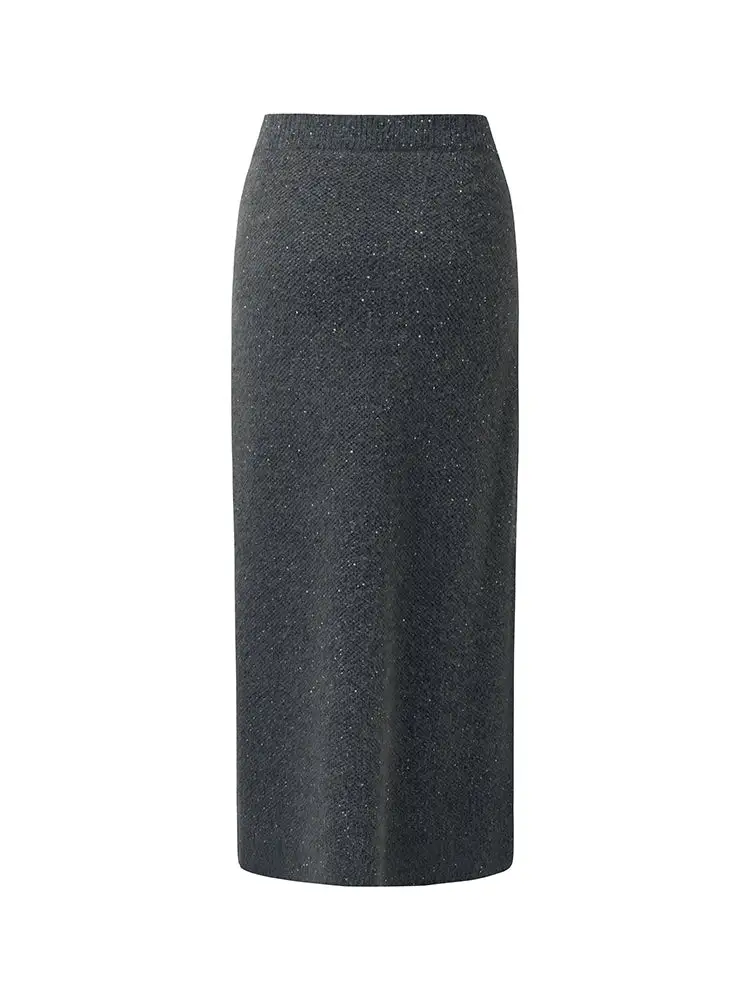 Mohair Wool Blend Sequins Women Midi Skirt