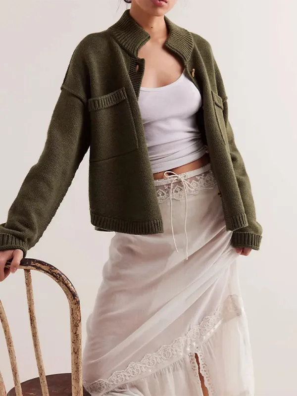 Knit Upright Collar Cardigan