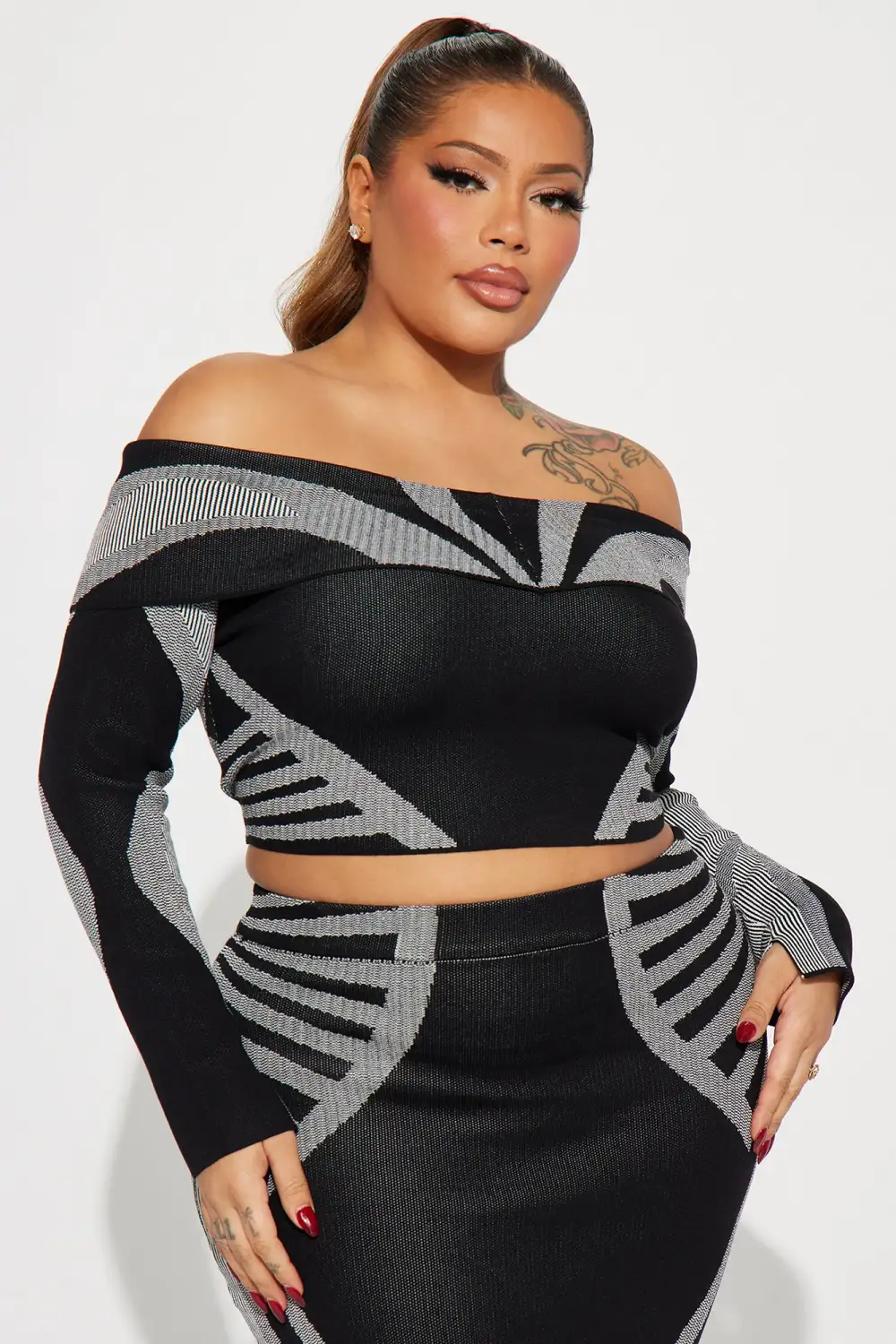 Sadie Sweater Skirt Set - Black/White